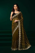 Joban Fashion Mehendi Green Net Party Wear Sarees | Grocsy
