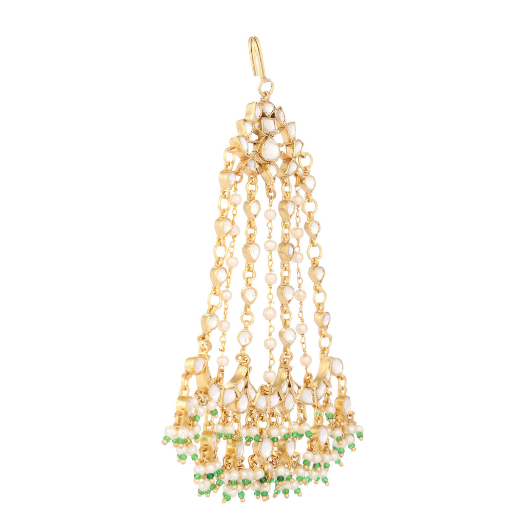 Nuyug 22K Gold-Plated Kundan Studded Jhumar Paasa Statement Head Jewellery | Grocsy