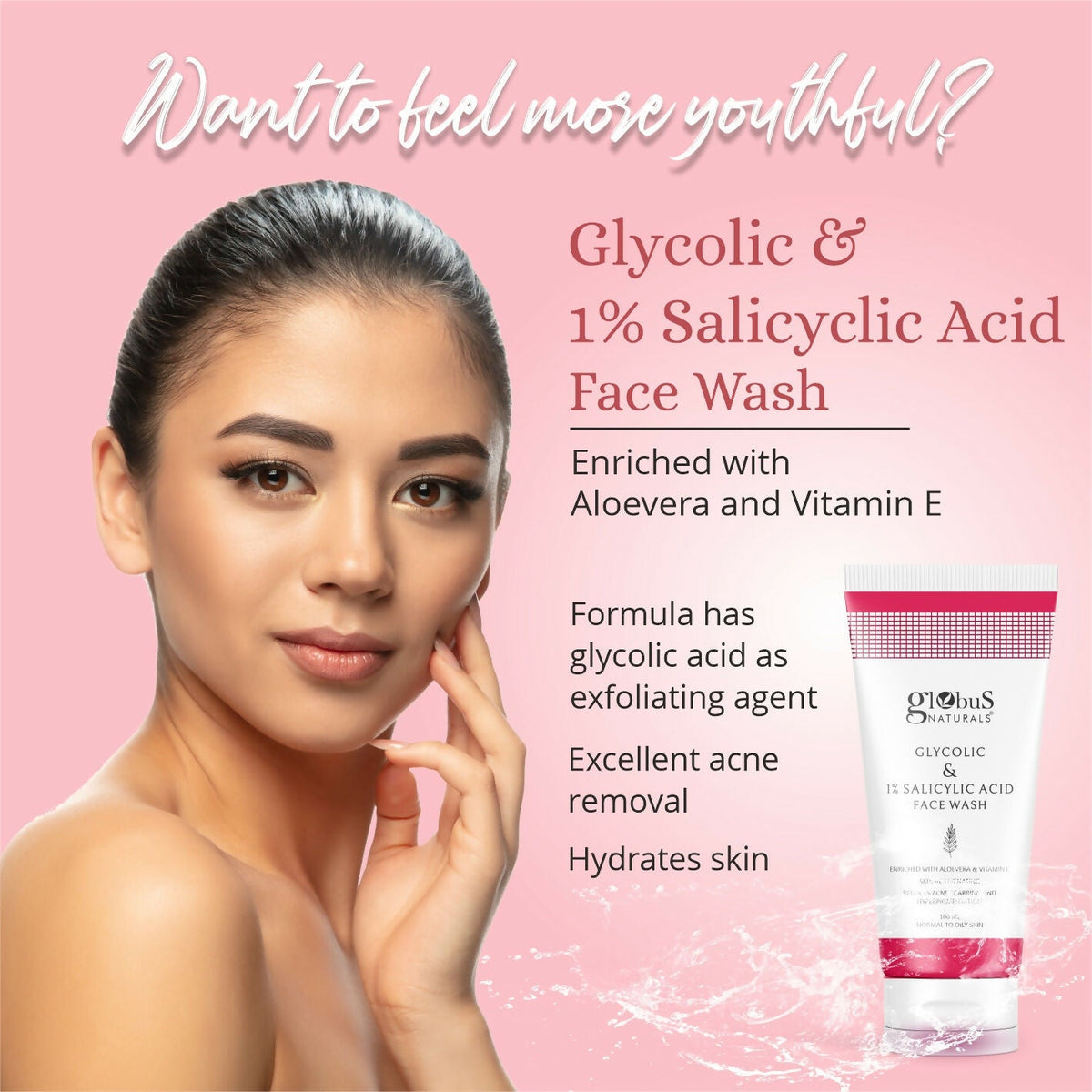 Globus Naturals Glycolic & 1% Salicylic Acid Face wash | Grocsy