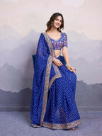 Blue Georgette Bandhani Printed,Embroidery Work Saree - Surkhi | Grocsy