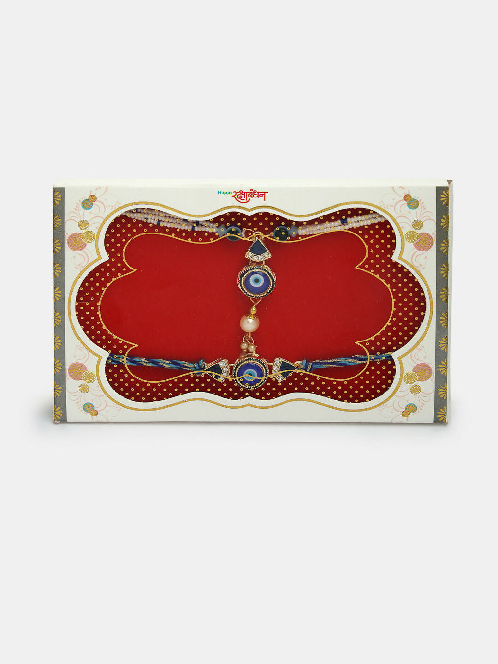 NVR Women & Men Set of 2 Blue Evil Eye Bhaiya Bhabhi Rakhi With Roli Chawal | Grocsy