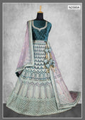 Teal Velvet Thread With Diamond Work Lehenga Choli - Nimaya Tyohar | Grocsy