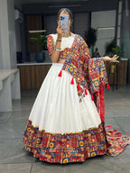 Yash Enterprise White Red Rayon Cotton Embroidery Semi Stitched Navratri Chaniya Choli | Grocsy