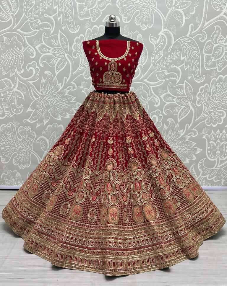 Jyoti Fashion Women's Rani Pink Velvet Multi Thread Embroidered with Zircon Diamond Wedding Lehenga Choli | Grocsy