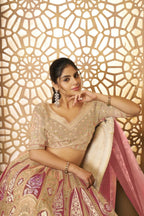 Kesar Fab Chiku Banarasi Silk Embroidered Lehenga | Grocsy