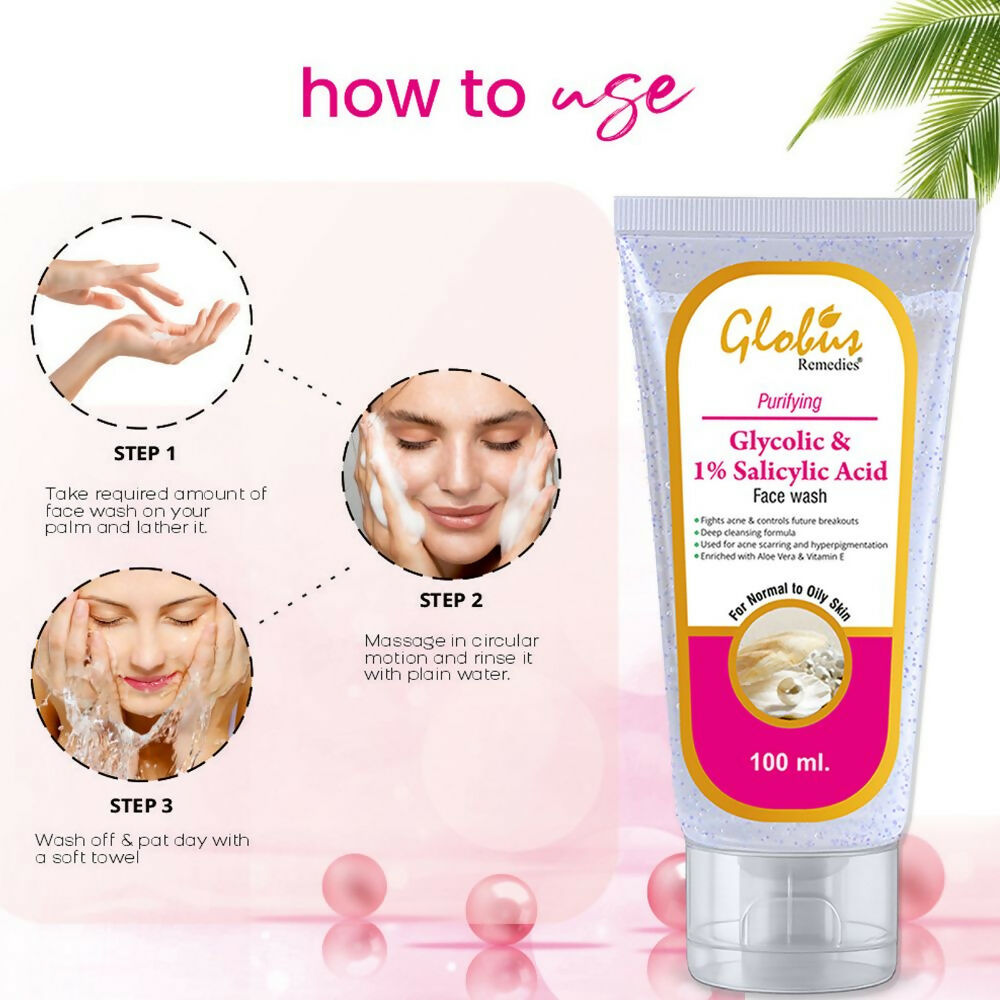 Globus Remedies Anti Acne Glycolic & 1% Salicylic Acid Face wash, For Oily & Acne Prone Skin | Grocsy