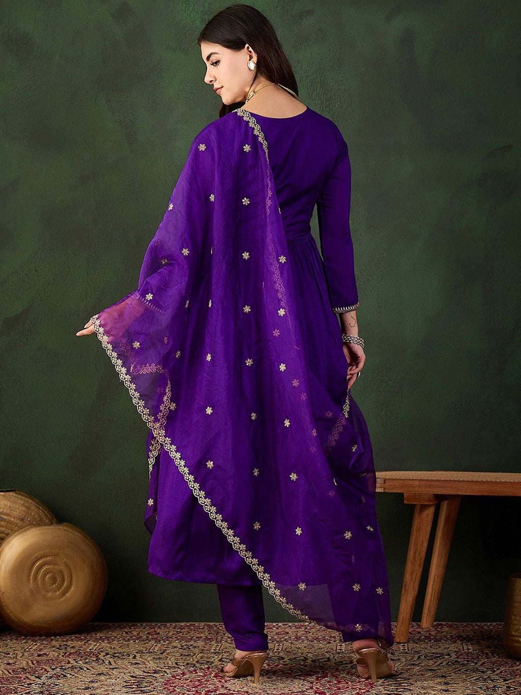 Sangria Embroidered Kurta & Trouser With Dupatta Kurta Set | Grocsy