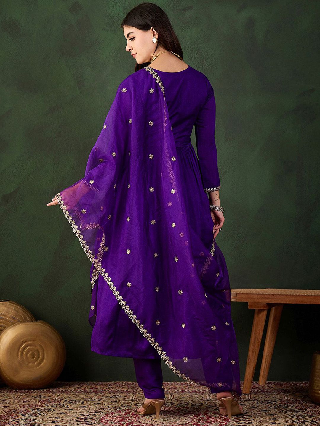 Sangria Embroidered Kurta & Trouser With Dupatta Kurta Set | Grocsy