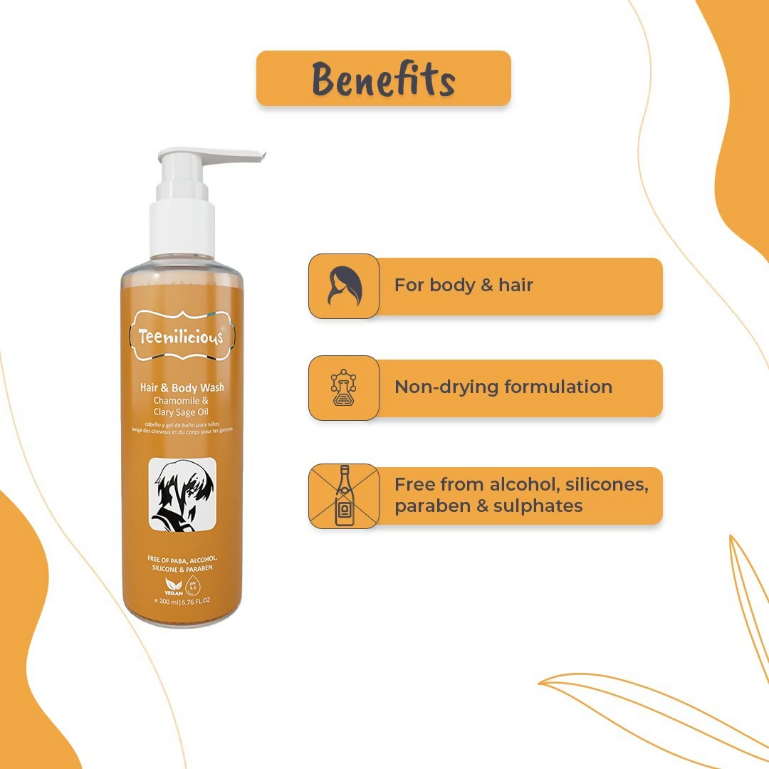 Teenilicious Hair & Body Wash With Chamomile & Clary Sage Oil | Grocsy