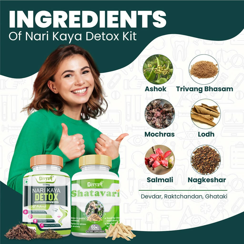 Divya Shree Nari Kaya Detox Capsule and Shatavari Capsule Combo | Grocsy