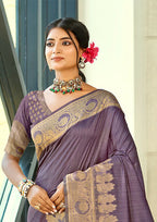 Sangam Prints Purple Blue Assam Silk Woven Work Traditional Saree | Grocsy