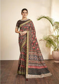 Brown Bhagalpuri Silk Floral Print with Hand work & Stone Work Border Saree - Norita Nirvi | Grocsy