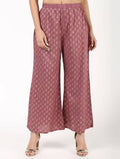 Aniyah Rayon Block Print Flared Pink Palazzo Dusty (AN-158K) | Grocsy