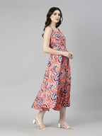 Souchii Multicolour Abstract Print Fit & Flare Midi Dress | Grocsy