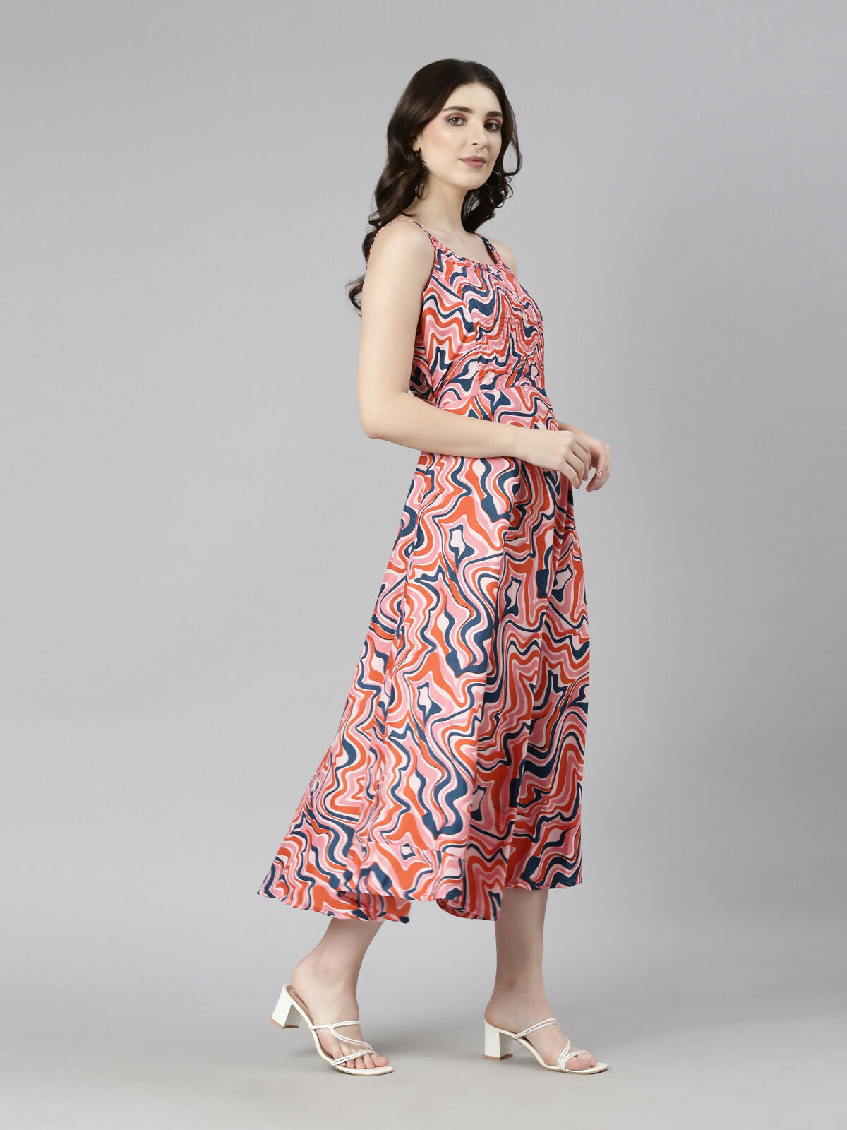 Souchii Multicolour Abstract Print Fit & Flare Midi Dress | Grocsy