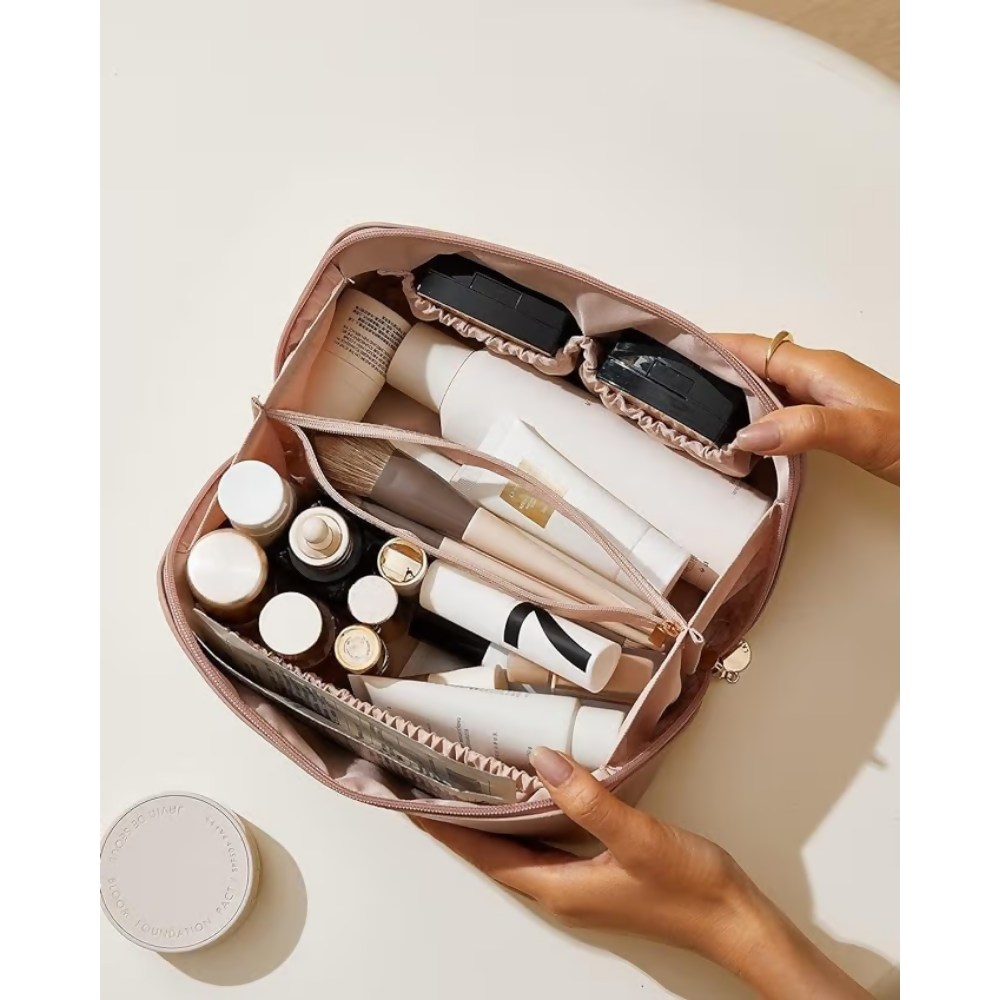 Bronson Professional Travel Makeup Bag Cosmetic Storage Faux Leather Vanity Pouch - Pink | Grocsy