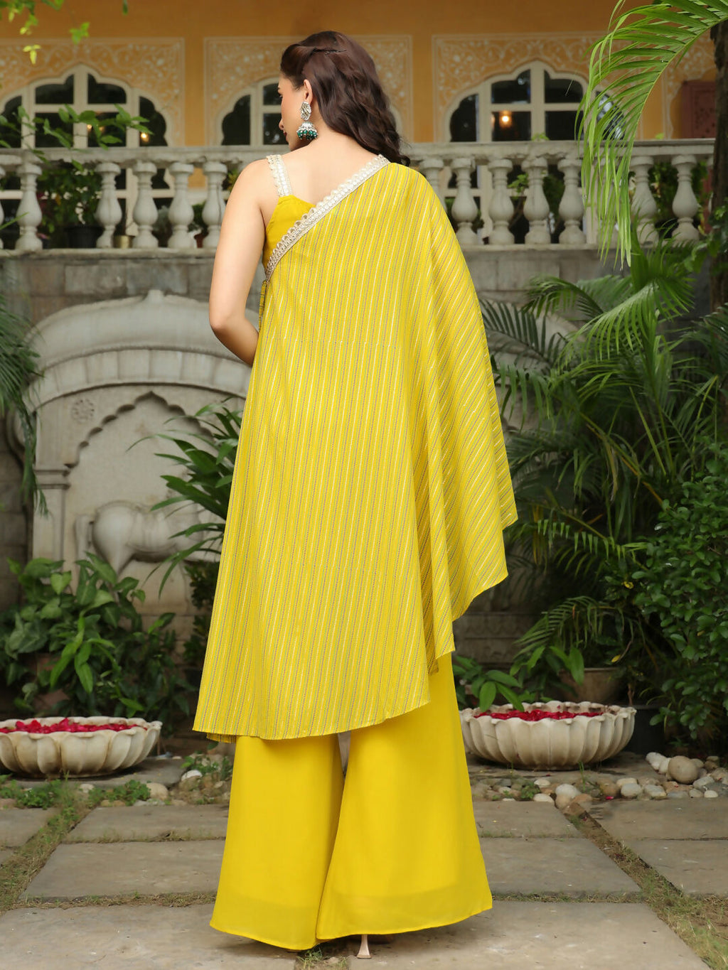 Janasya Yellow Georgette Solid Top Bottom Cape | Grocsy