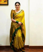 DEIANA'S Beautiful Designer Golden zari Soft Lichi Silk Saree - Yellow Green | Grocsy