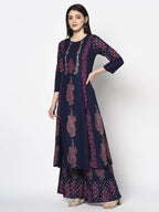 Aniyah Rayon Navy Blue Color Block Print A-line Flared Long Kurta With Two Front Slits (AN-215K) | Grocsy