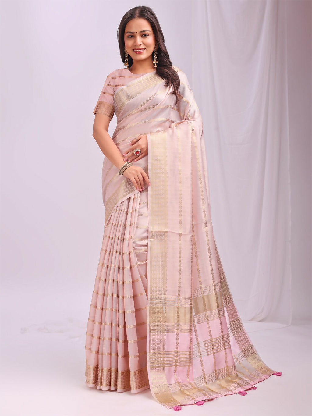 Shree Shyam Fashion Organza Peach Saree | Grocsy