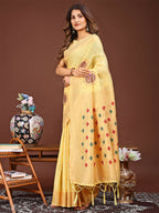 Shree Shyam Fashion Neerja Yellow Linen Cotton Saree | Grocsy