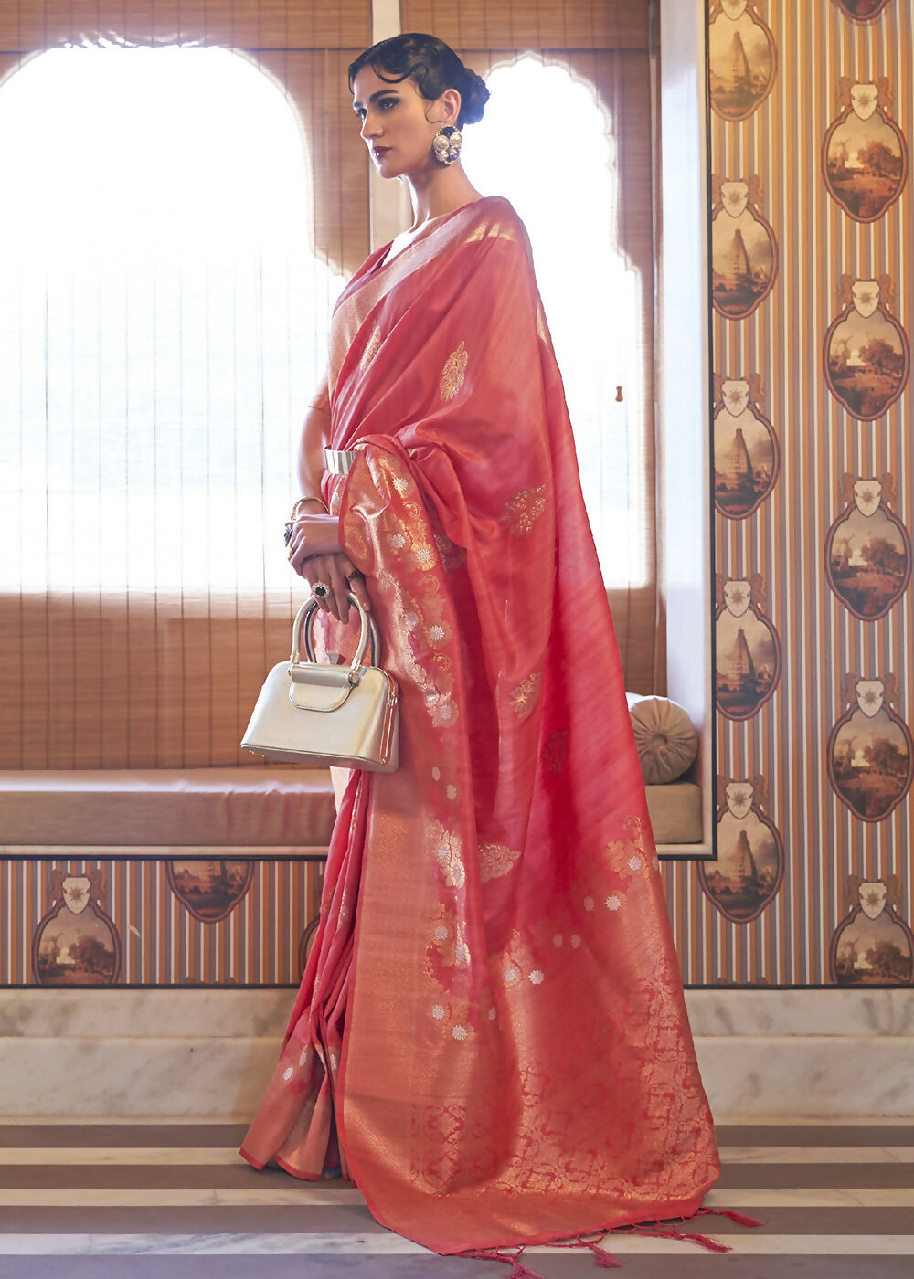 Dior Pink Tussar Banarasi Silk Designer Saree - Emponline | Grocsy
