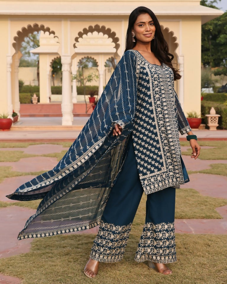 Jyoti Fashion Women's Morpeach Georgette Embroidered Designer Kurta Set | Grocsy