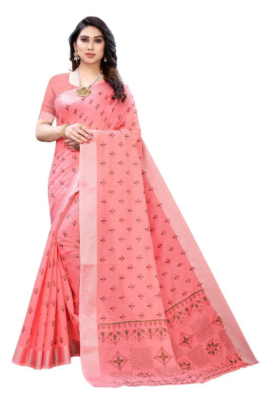 Vamika Peach Chanderi Designer Saree (DIYA PEACH) | Grocsy