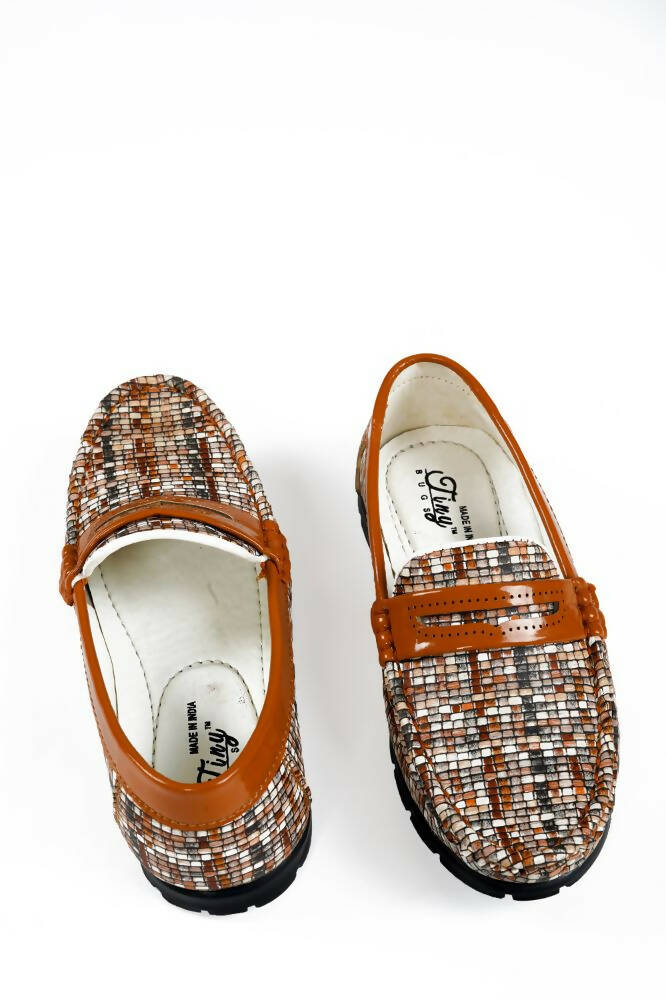 Tiny Bugs Boys Printed Slip On Loafers - Tan | Grocsy