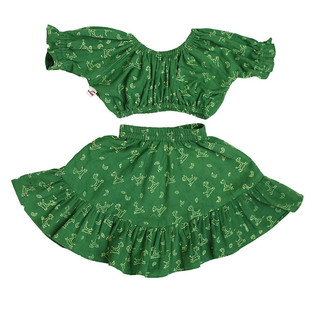 Mhyssa Green Round Neck Top and Skirt Set | Grocsy