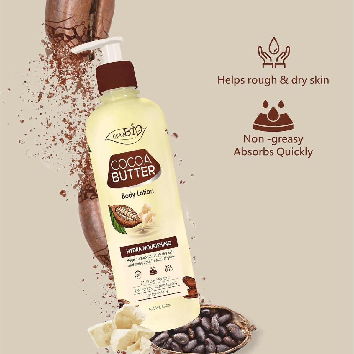 Purobio Cocoa butter Body Lotion with Hydra Nourishing | Grocsy