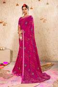 Pink Georgette Bandhni Printed Saree With Unstitched Blouse Piece - Shanaya | Grocsy