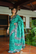 Arfa Fashion House Rama Pure Chanderi Cotton Batik Printed Saree | Grocsy