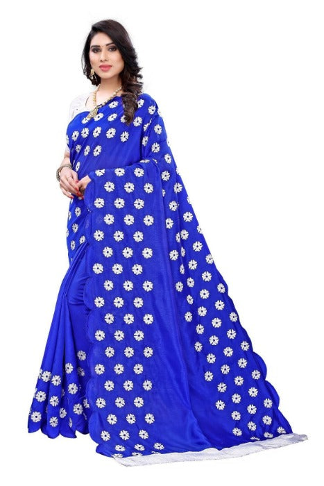 Vamika Zoya Silk Embroidered Blue Saree (RAKHI BLUE) | Grocsy