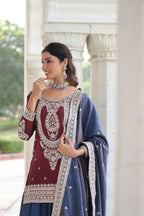 Joban Fashion Maroon Kurta Set Silk Sequins , Zari, Coding & Thread Embroidered work | Grocsy