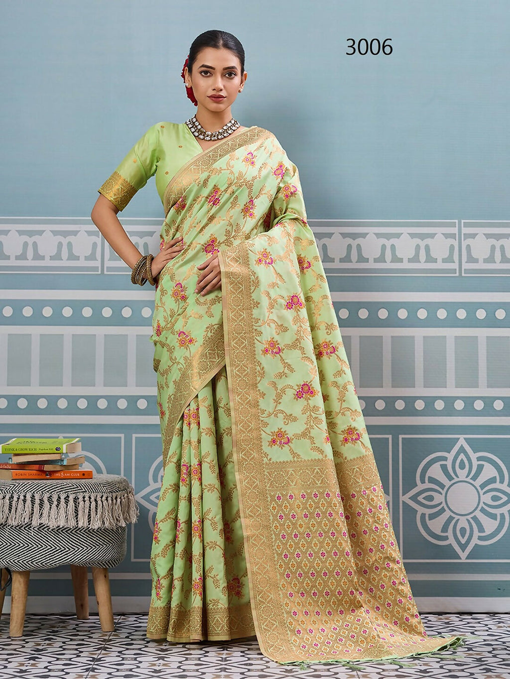Shree Shyam Fashion Sea Green Silk Saree | Grocsy
