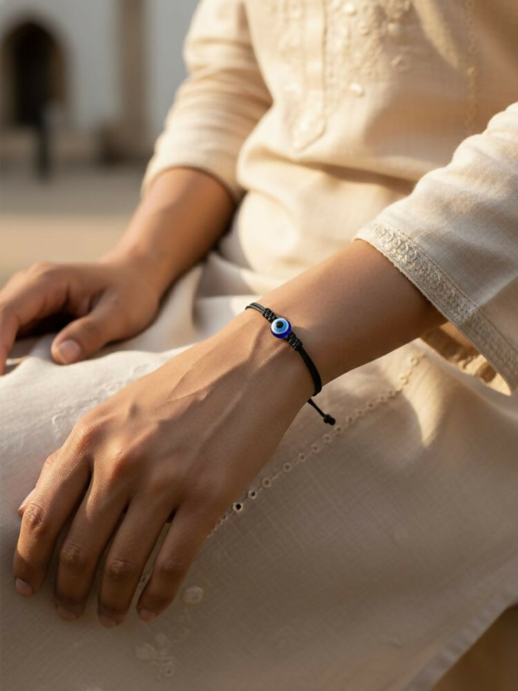 NVR Black Evil Eye Adjustable Bracelet for Men & Women | Grocsy