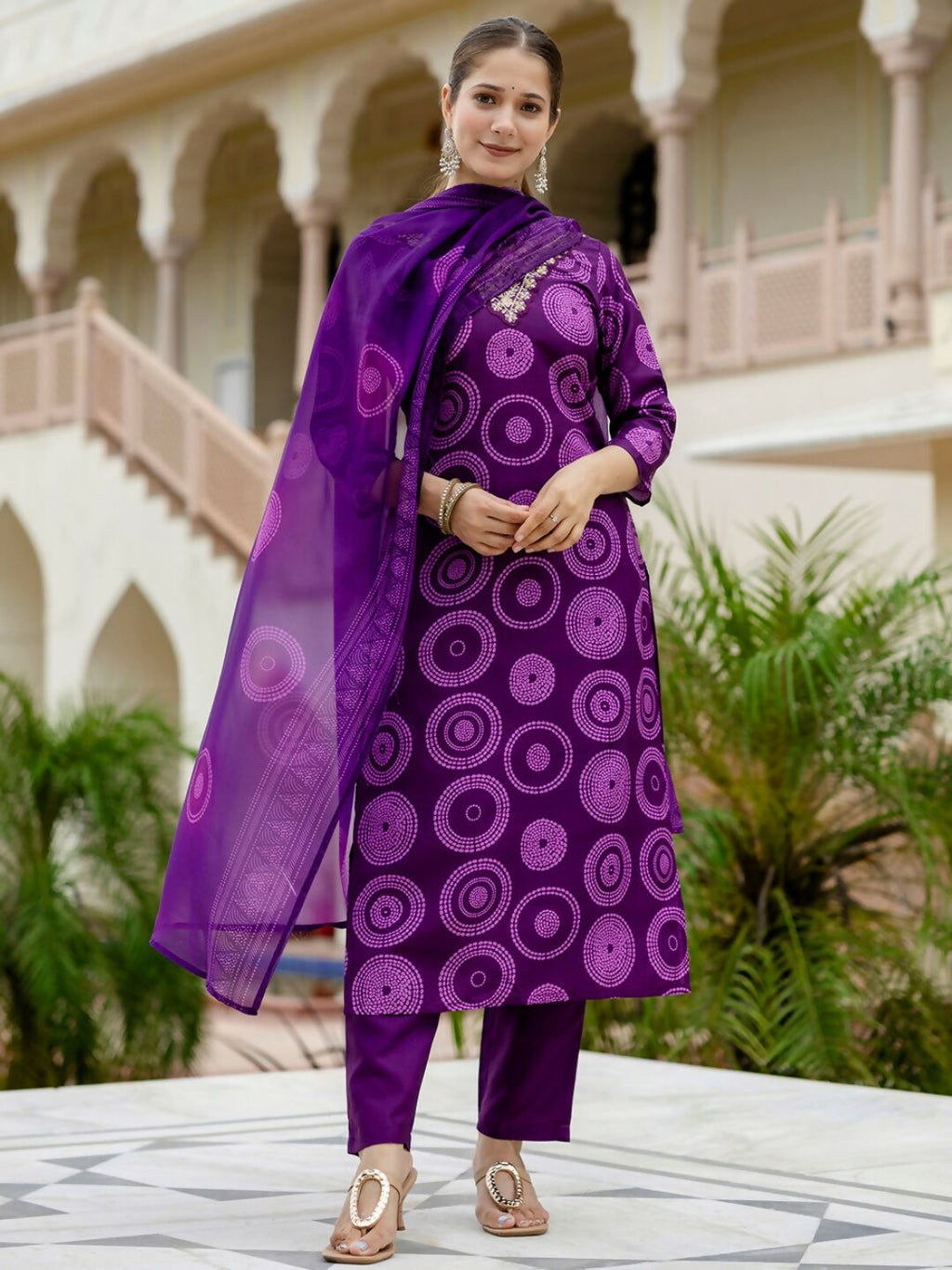 The52 Purple Women's Gorgeous Rayon Embroidered Straight Kurta with Pant And Dupatta Set | Grocsy