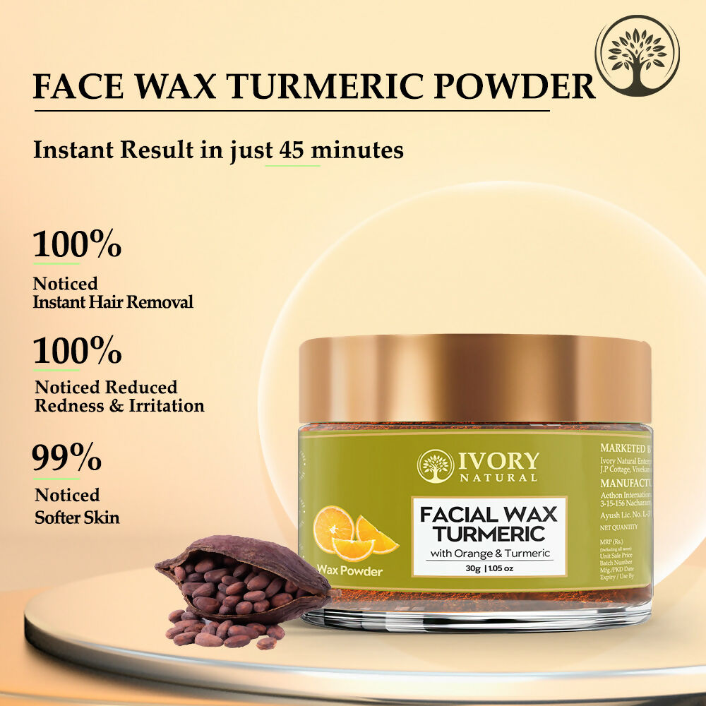 Ivory Natural Facial Wax Powder With Turmeric - Natural Facial Hair Removal Wax For Instant Skin Brightening | Grocsy