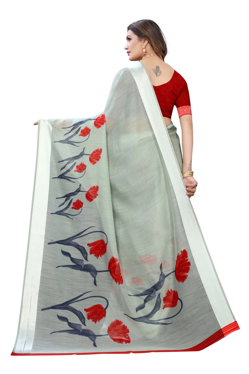 Vamika Sea Green Linen Satin Patta Saree (VANI GREEN) | Grocsy