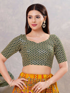 Joban Fashion Women Silk Bottle-Green Stitched Blouse | Grocsy