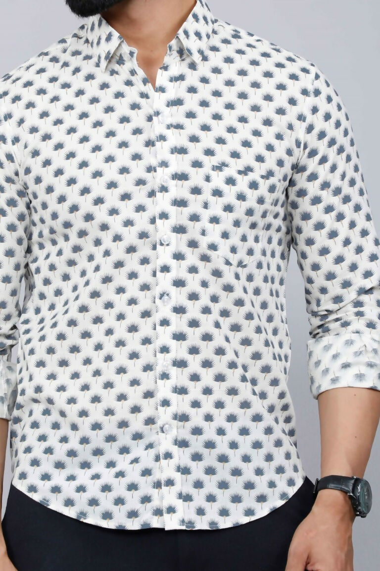 Miravan Men's Grey Floral Print Comfort Cotton Casual Shirt | Grocsy