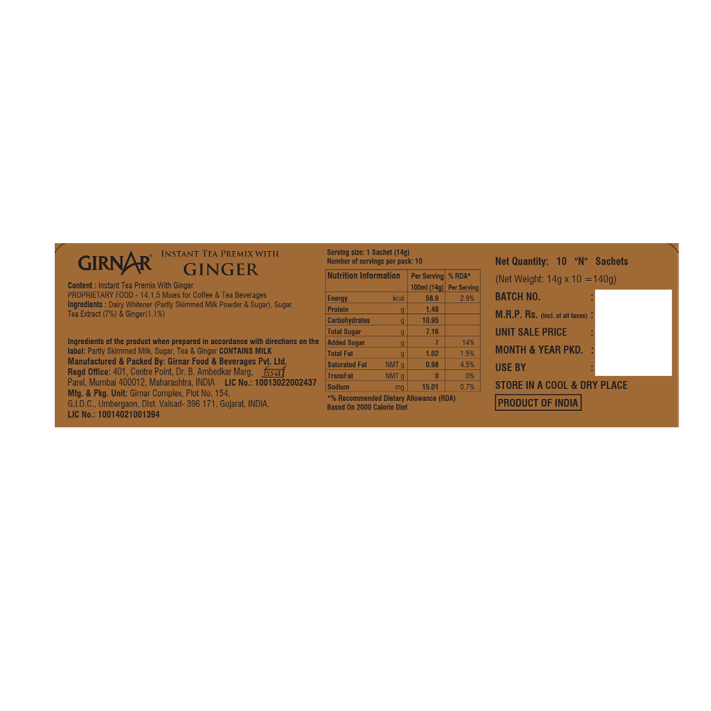 Girnar Instant Tea Premix With Ginger | Grocsy