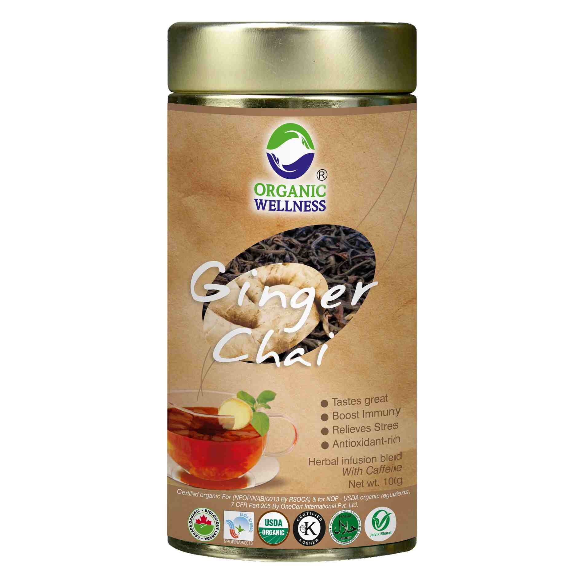 Organic Wellness Ginger Chai Tin Pack | Grocsy
