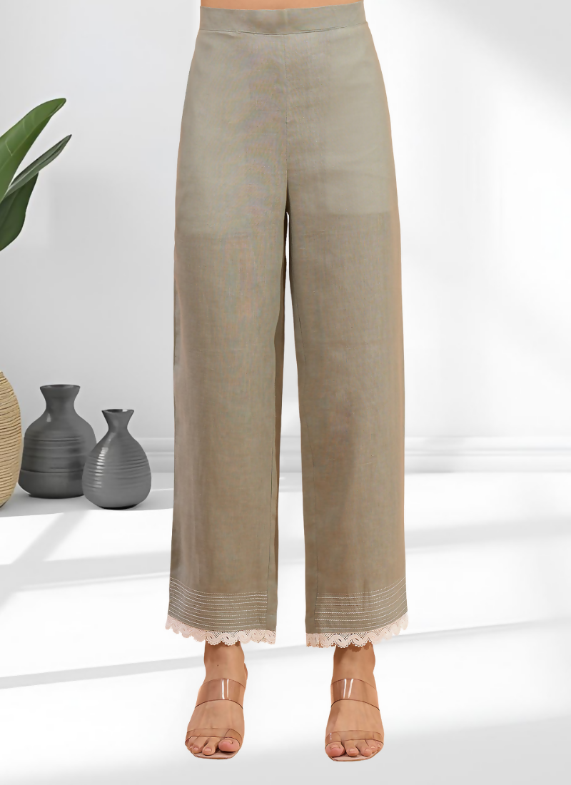 Joban Fashion Gray Linen Embroidered Readymade Long Kurta With Pant | Grocsy