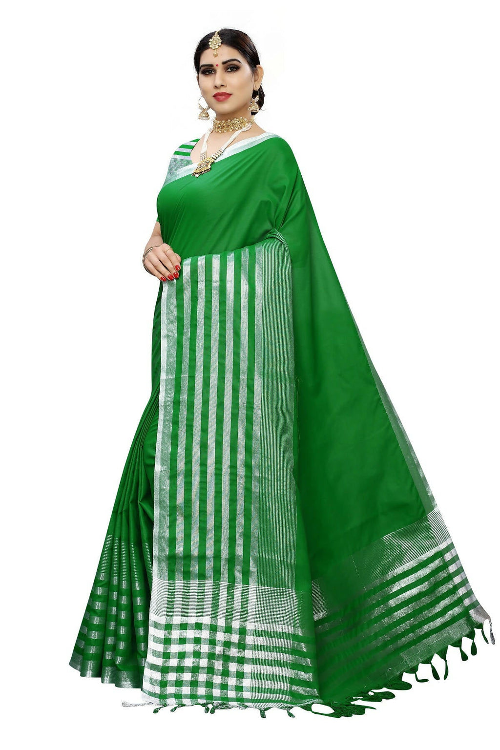 Vamika Green Cotton Silk Weaving Saree (Twitter Green) | Grocsy