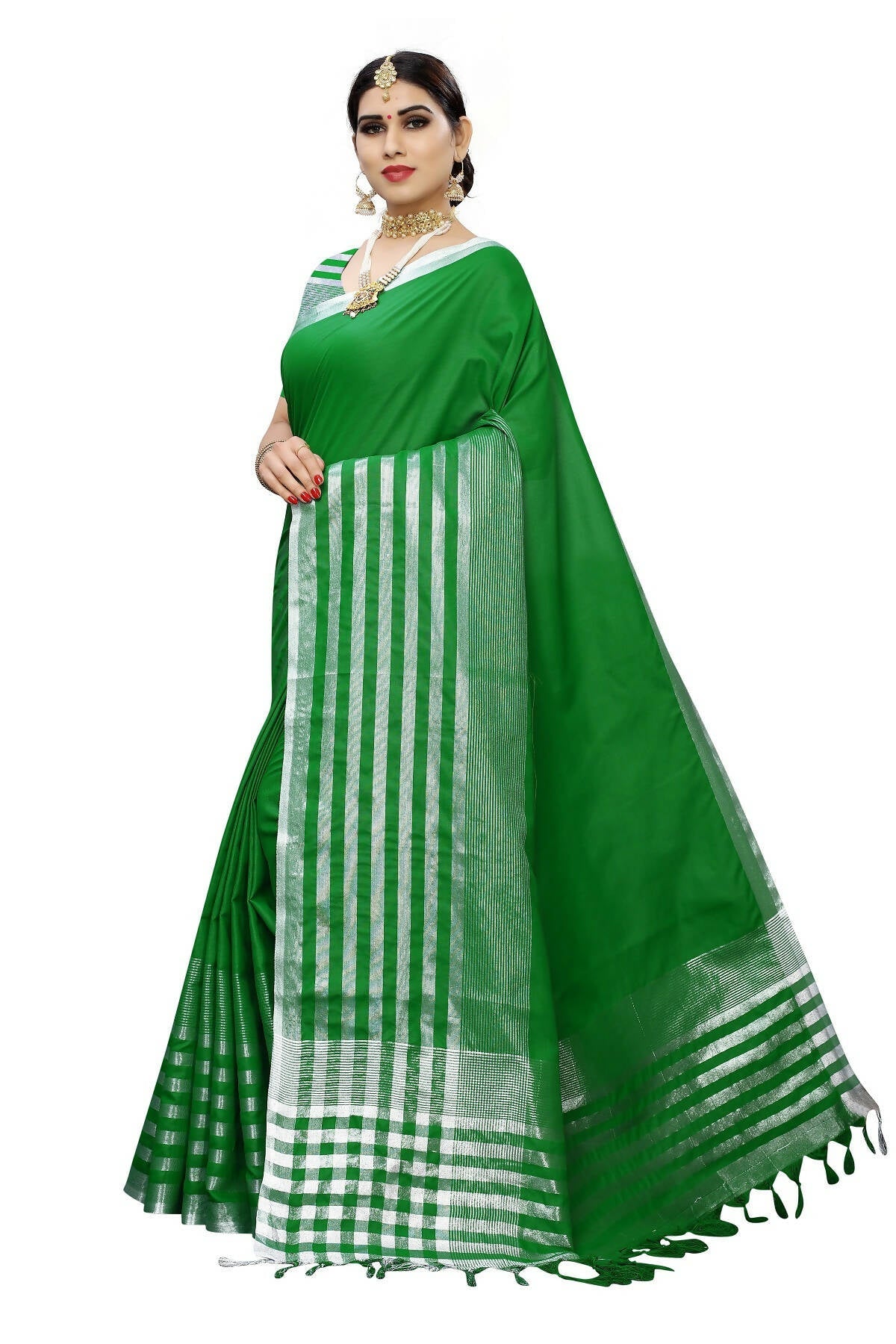 Vamika Green Cotton Silk Weaving Saree (Twitter Green) | Grocsy