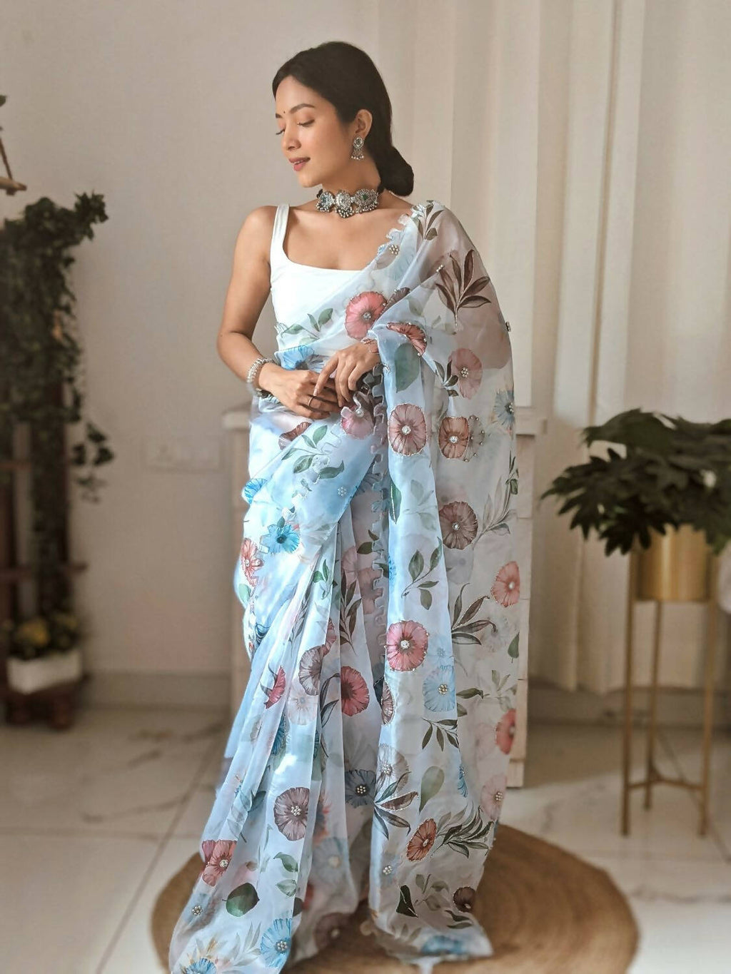 Vamsee White Organza Saree | Grocsy