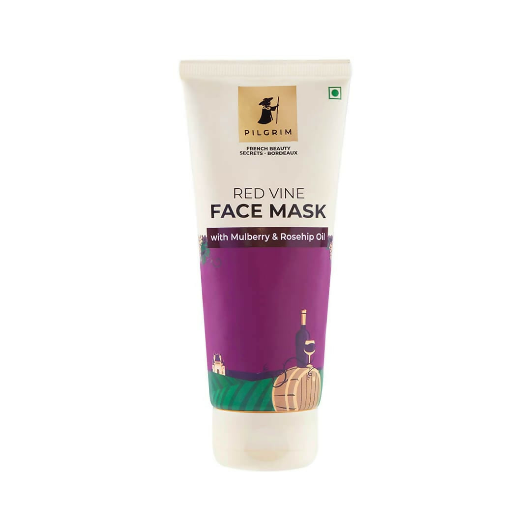 Pilgrim Anti Ageing Red Vine Face Mask with Mulberry Extracts & Rosehip Oil For Glowing Skin, De-Tan, Dark Spots, Blackheads Removal | Grocsy
