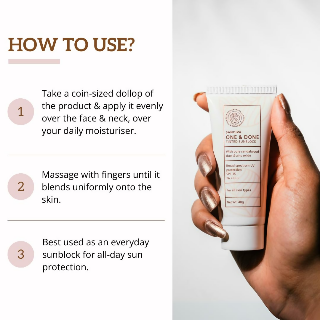 Sandiva One & Done Tinted Sunscreen With Zinc Oxide, SPF 35 PA++++, No White Cast - Tint 11 | Grocsy